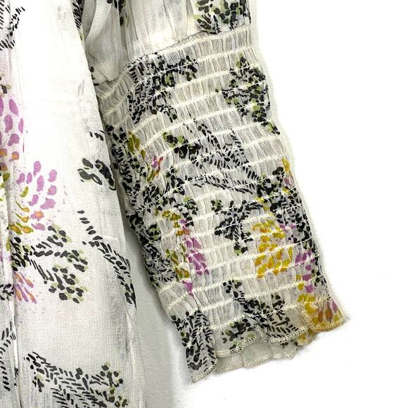 Free People Floral Peasant Dress Womens S Ivory Sheer Tiered Ruffles Boho Flowy - Picture 7 of 11